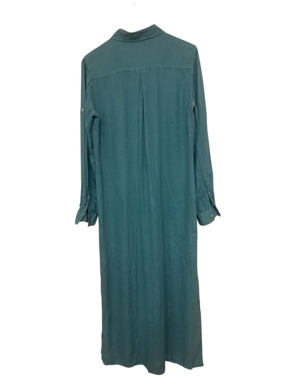 -0039- teal linen maxi shirt dress made in italy size M - Picture 2 of 4